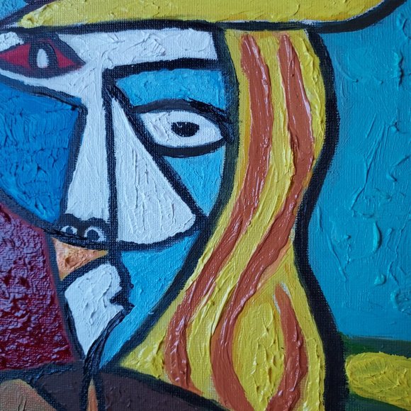 Pablo Picasso Bust of a Woman Reproduction Oil On Canvas, 8" x10 " - Picture 3 of 6